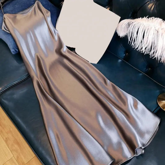 Silky Satin V Neck Dress